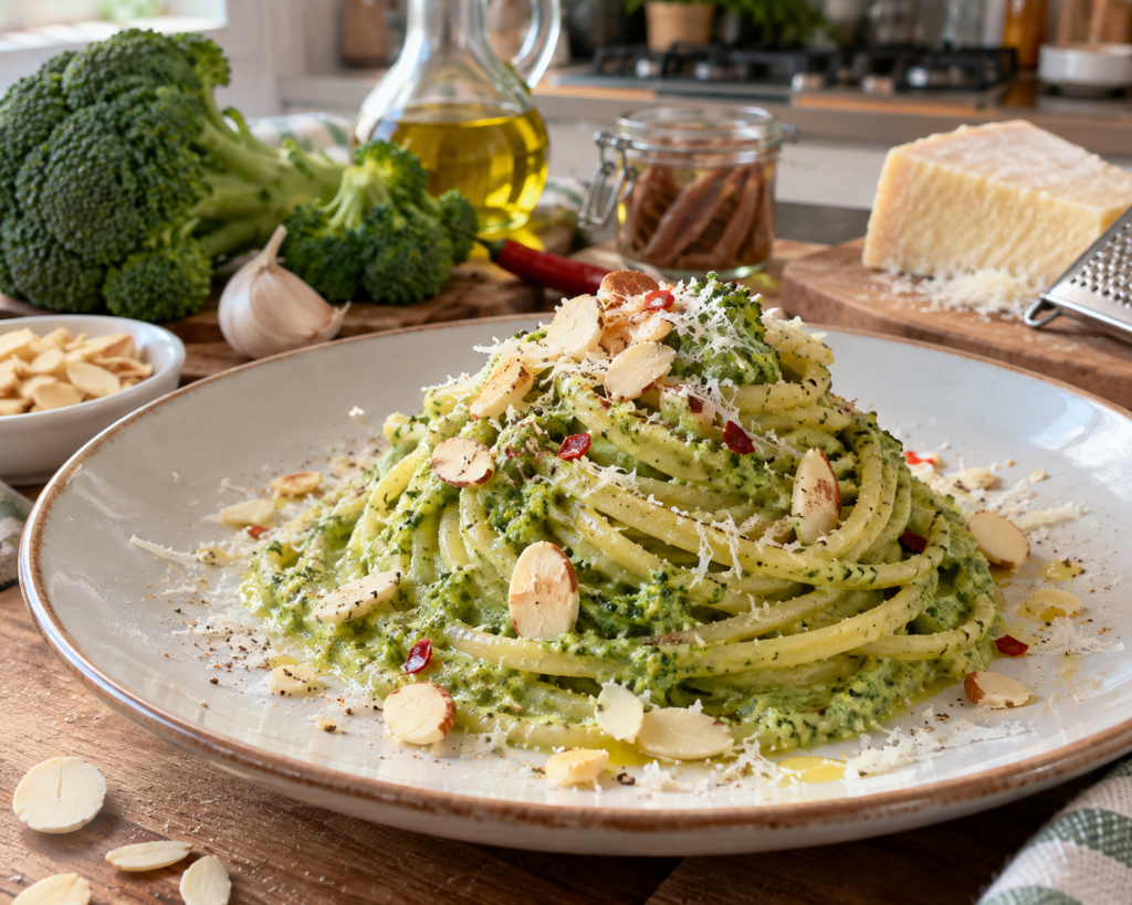 Pasta al pesto di broccoli e mandorle