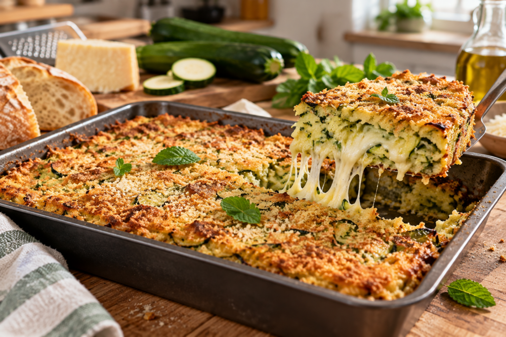 Sformato di zucchine filante in crosta dorata